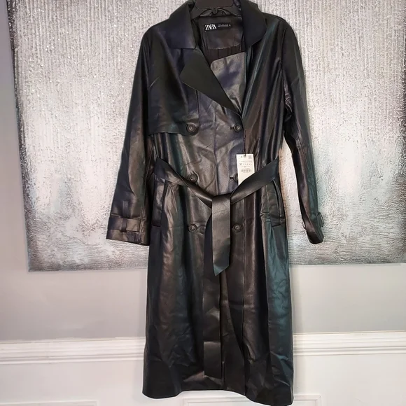 ZARA Double Breasted Faux Leather Trench Coat